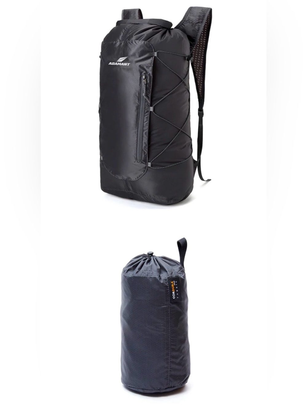 Adamant Black Lightweight Packable Backpack with External Bungee